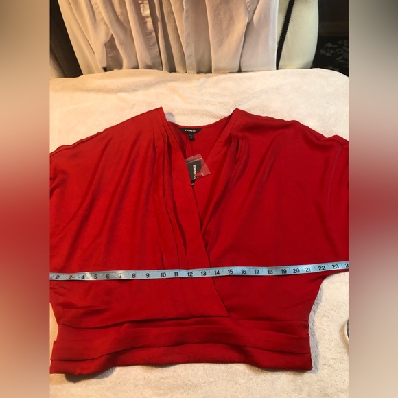 Express Red Long sleeve blouse cross front button cuffs (L) NEW WITH TAGS - Picture 8 of 9